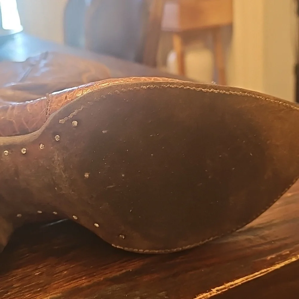 Justin Boots Brown Crocodile Texture Western Boots Exotic Vintage Rare Pre-ban - Picture 5 of 6